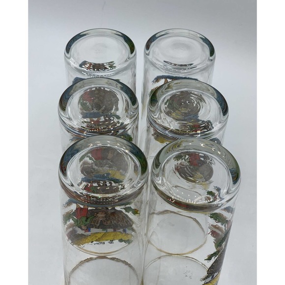 Vintage MCM Barware Water Cocktail Highball Glasses Donkey Villager Motif Set 6 - Picture 7 of 7